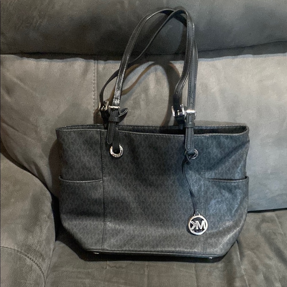 Michael Kors Jet Black Purse With Side Pockets